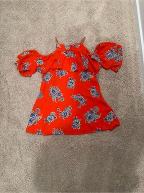 NanaMacs Red Floral Cold-Shoulder Blouse